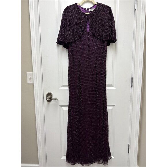 Mac Duggal Size 16 Purple 5948 Cape Sleeve Beaded Formal Cocktail Dress $598 New - Picture 4 of 9